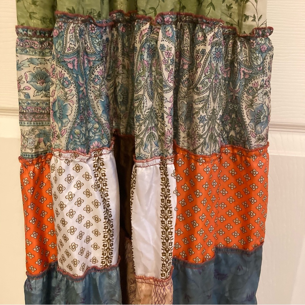 Sans Souci 100% Silk Multitexture Ruffle Boho Patchwork Maxi Dress Size M - Picture 3 of 14